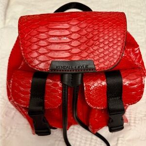 Kendall & Kylie Red Faux-Python Mini Backpack with Black Straps